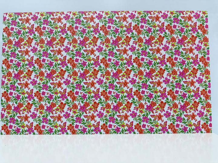 PatternPly® Full Coverage Hibiscus and Plumeria on White