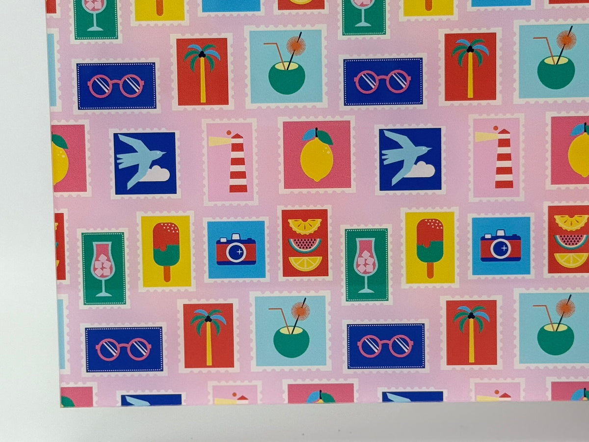 PatternPly® Full Coverage Summer Stamps on Pink sheet showing the pattern