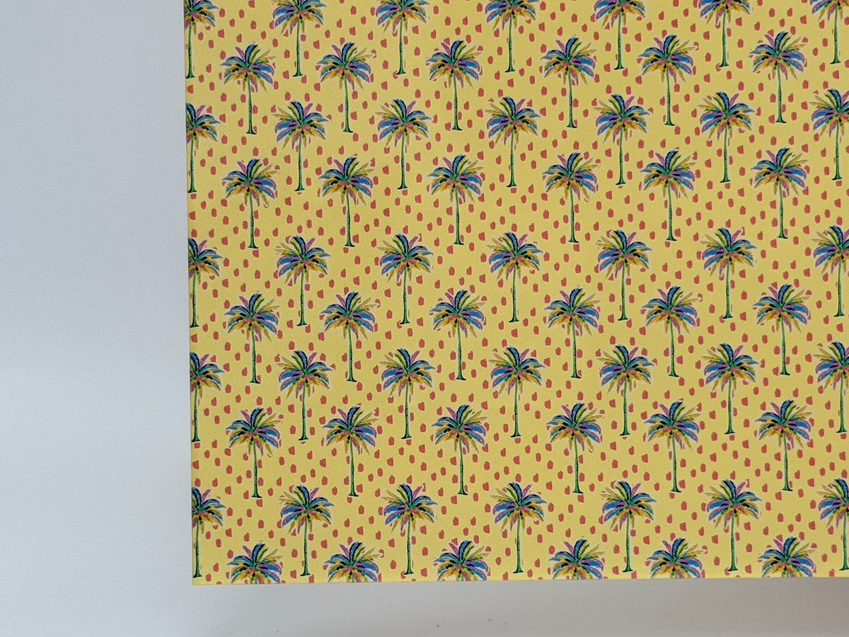 PatternPly® Full Coverage Brushstroke Palm Trees on Yellow sheet showing the pattern