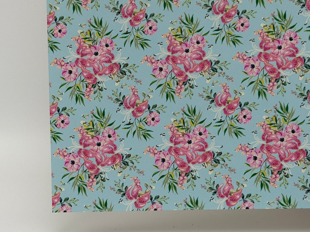 PatternPly® Full Coverage Pink and Aqua Florals LARGE sheet showing the pattern