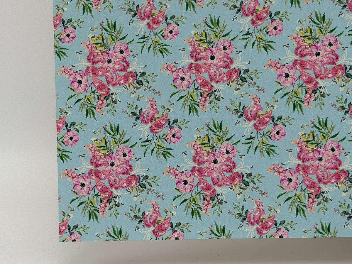 PatternPly® Full Coverage Pink and Aqua Florals LARGE sheet showing the pattern