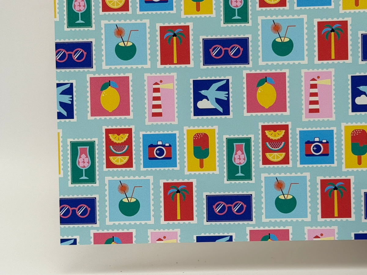PatternPly® Full Coverage Summer Stamps on Blue sheet showing the pattern