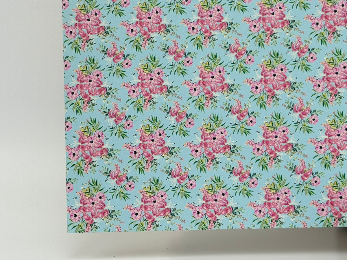 PatternPly® Full Coverage Pink and Aqua Florals MICRO sheet showing the pattern