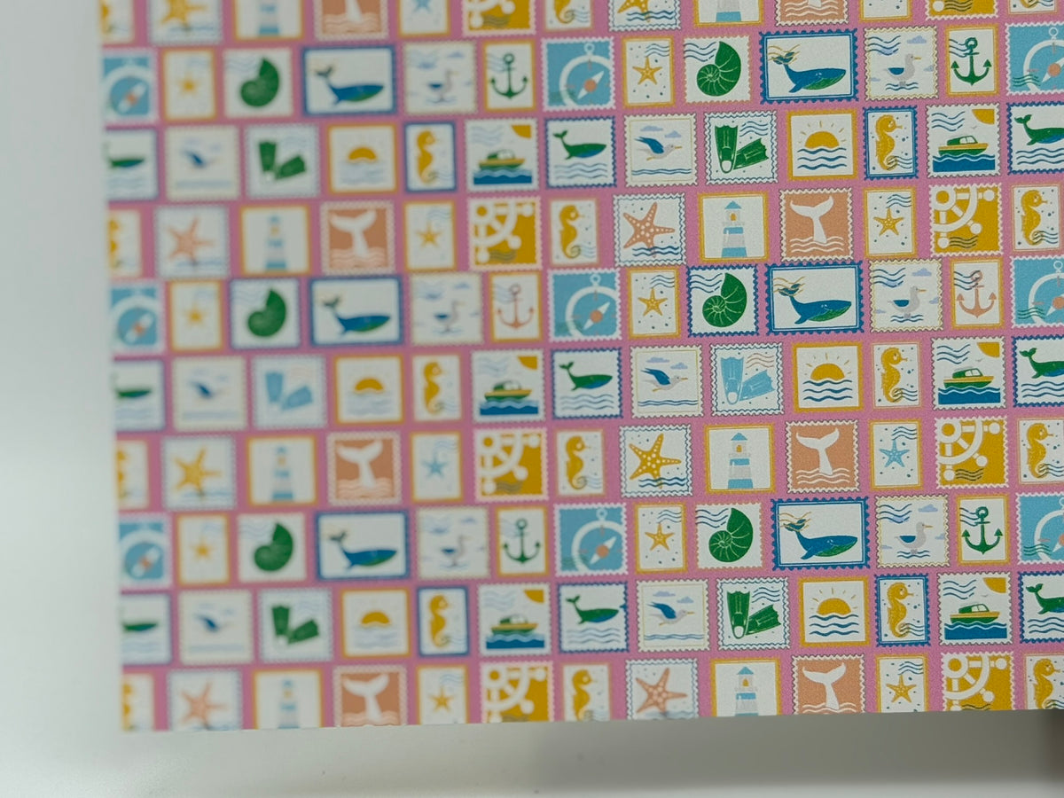 PatternPly® Full Coverage Beach Stamps on Peach sheet showing the pattern