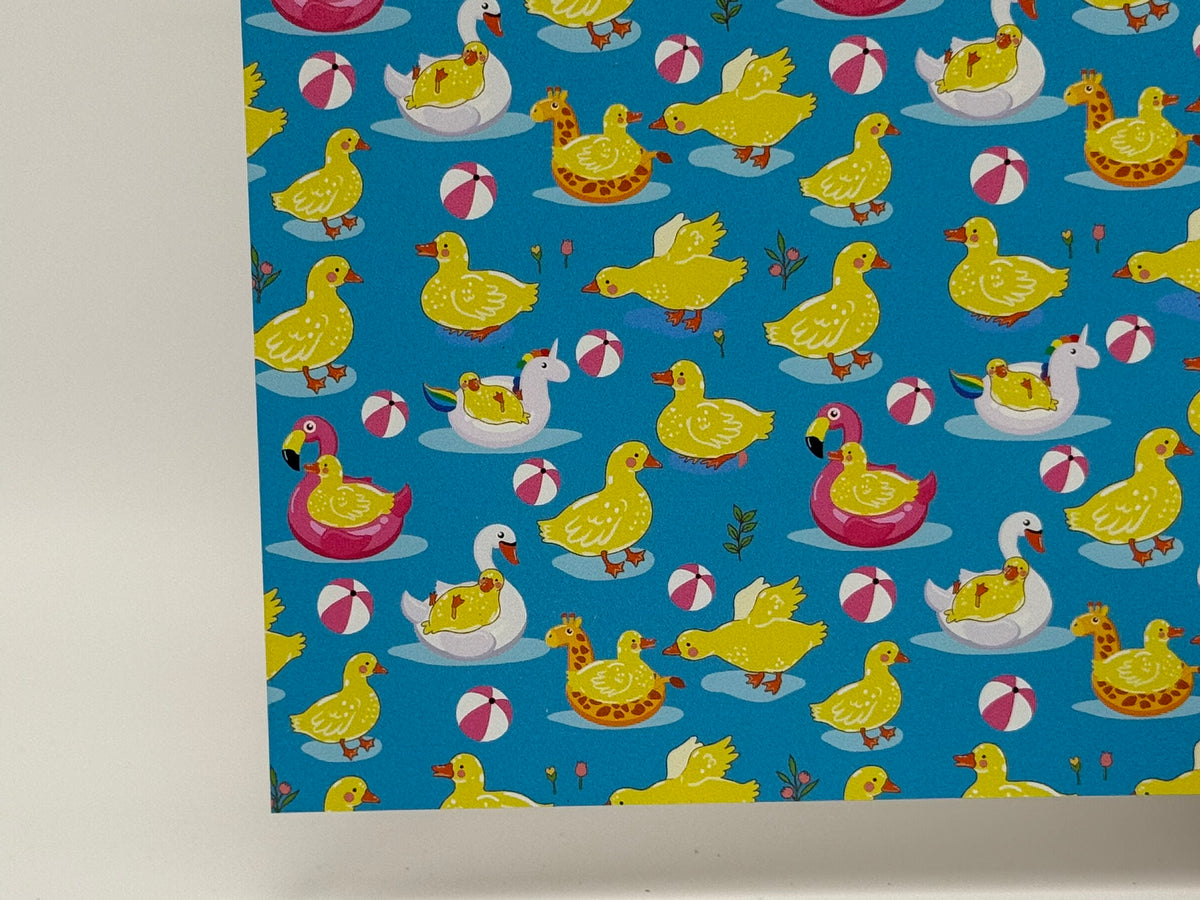 PatternPly® Full Coverage Ducks on Vacay sheet showing the pattern