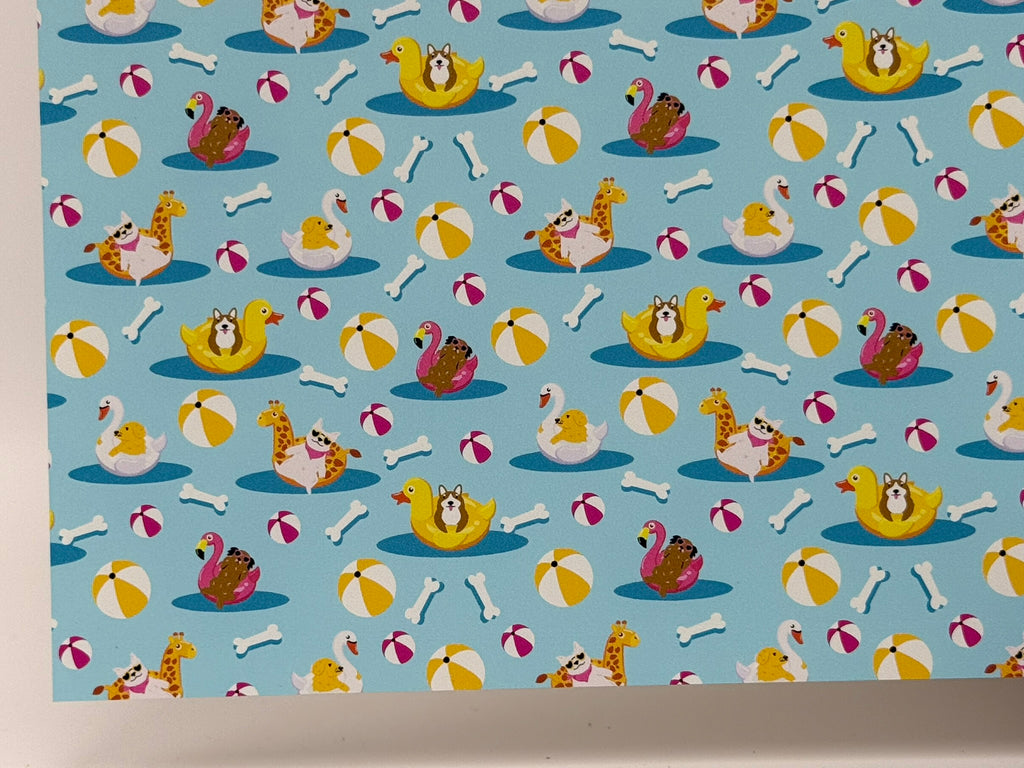 PatternPly® Full Coverage Dogs on Vacay sheet showing the pattern