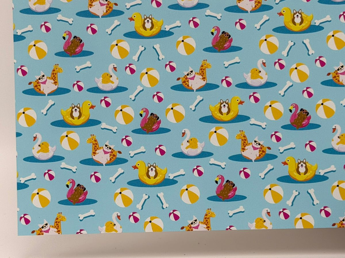 PatternPly® Full Coverage Dogs on Vacay sheet showing the pattern