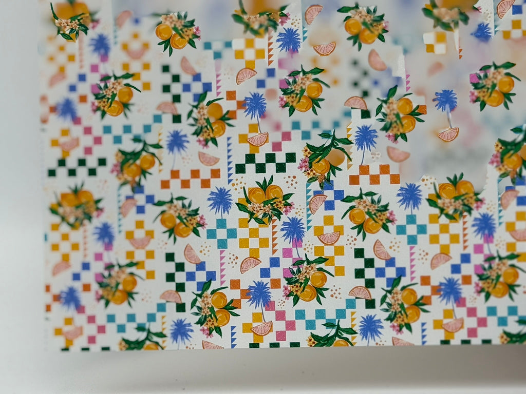PatternPly® Full Coverage Fruity Placemat sheet showing the pattern