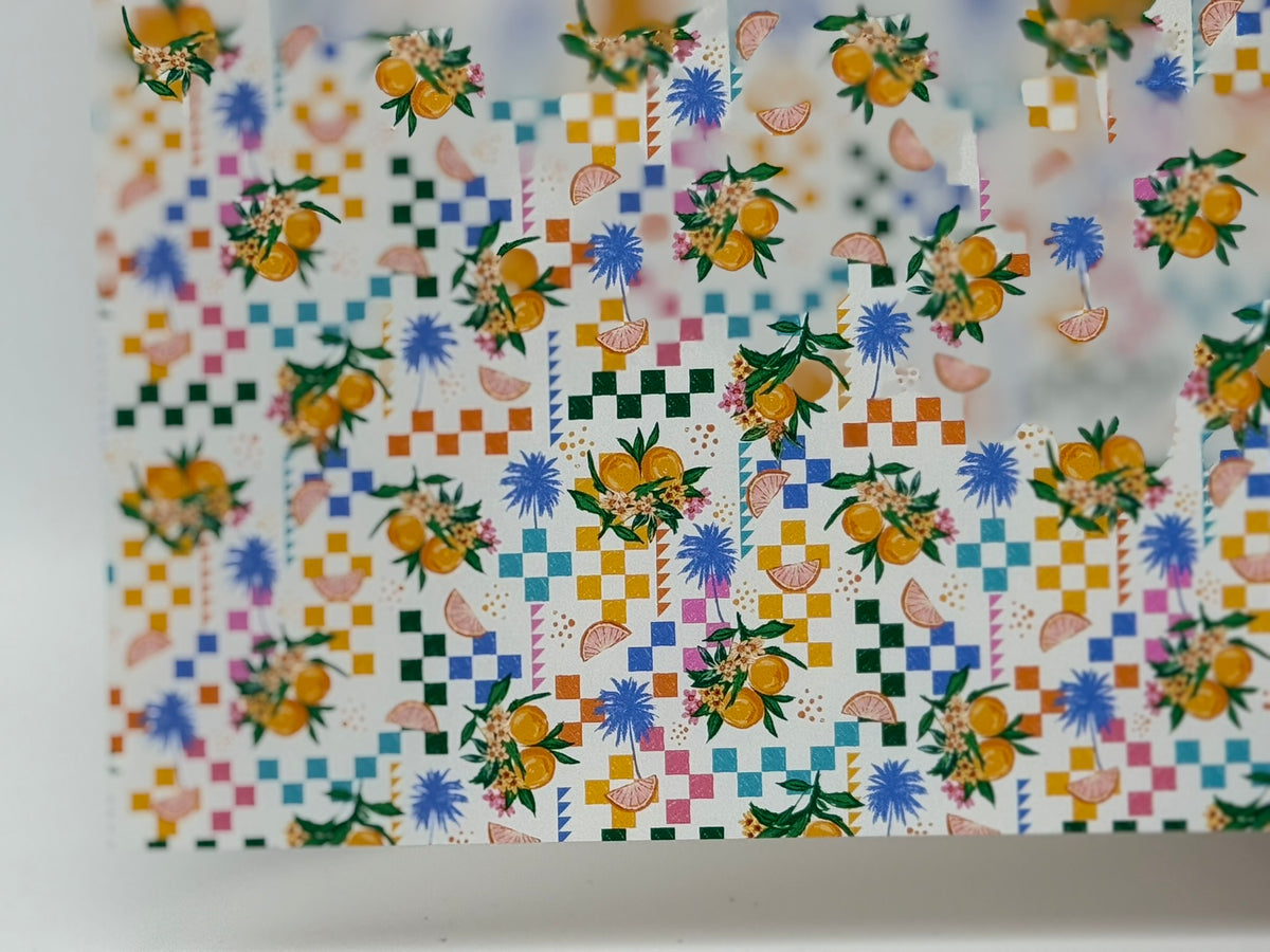 PatternPly® Full Coverage Fruity Placemat sheet showing the pattern
