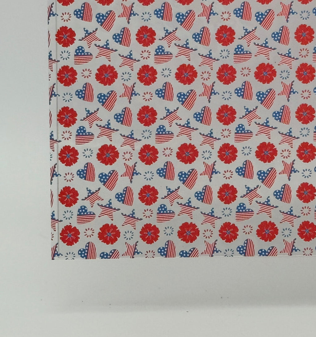 PatternPly® Scattered Patriotic Hearts and Stars MICRO sheet showing the pattern