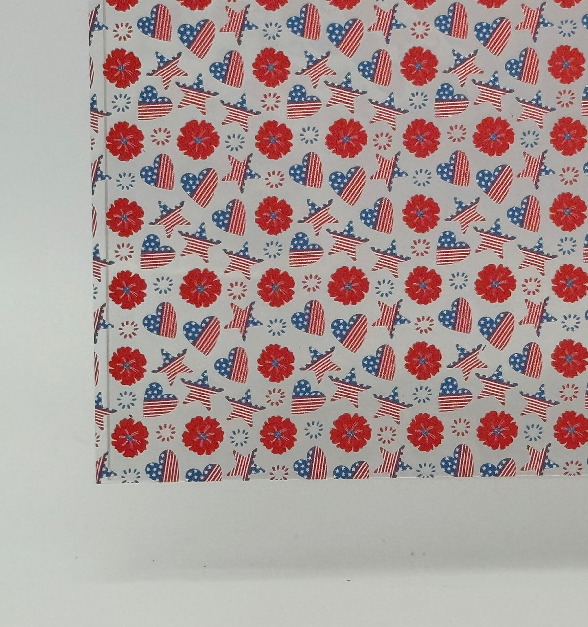 PatternPly® Scattered Patriotic Hearts and Stars MICRO sheet showing the pattern