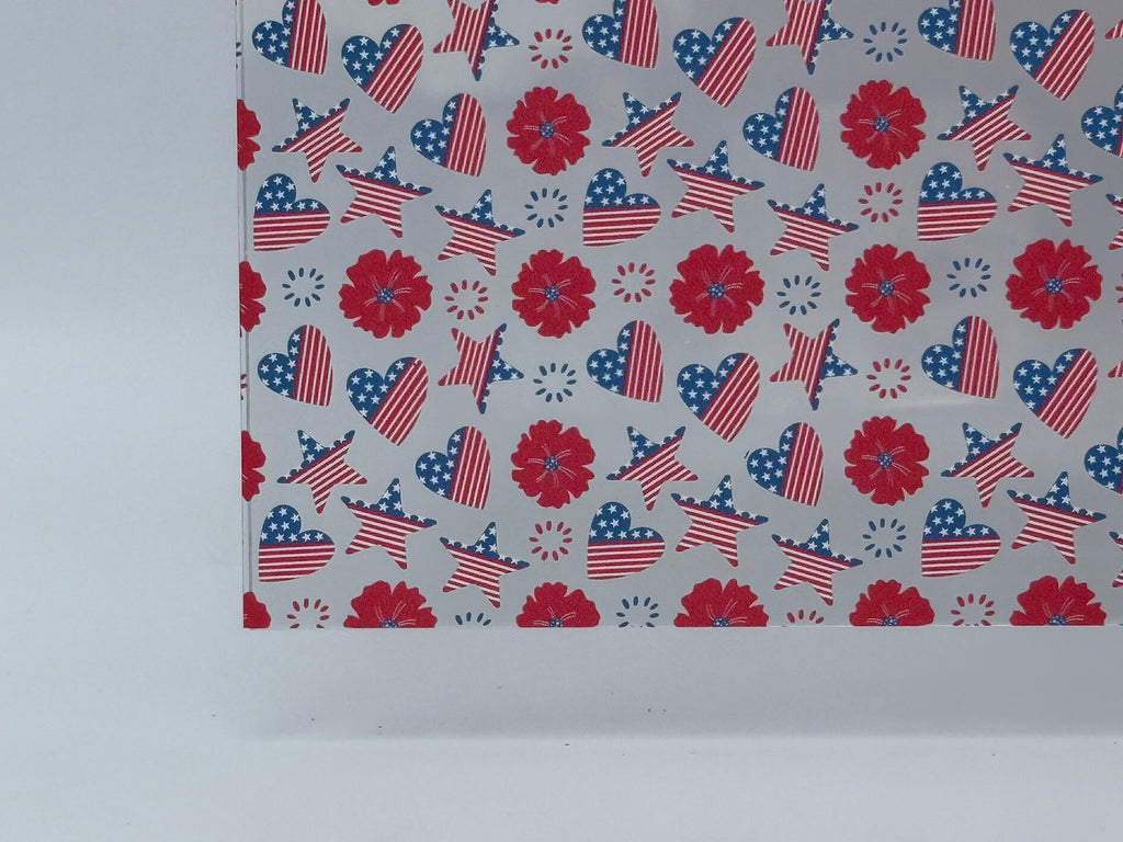 PatternPly® Scattered Patriotic Hearts and Stars LARGE sheet showing the pattern