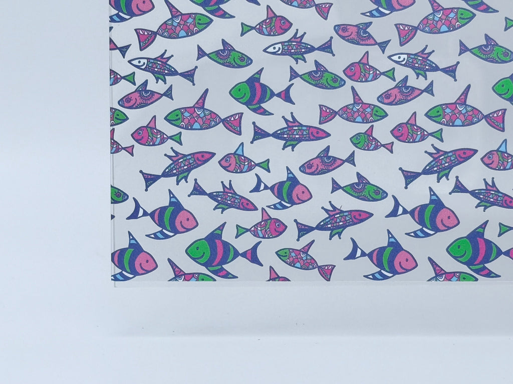 PatternPly® Scattered Fluorescent Fishies sheet showing the pattern