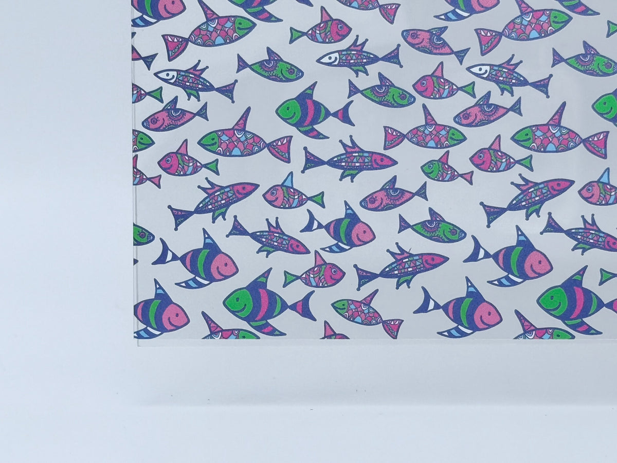 PatternPly® Scattered Fluorescent Fishies sheet showing the pattern