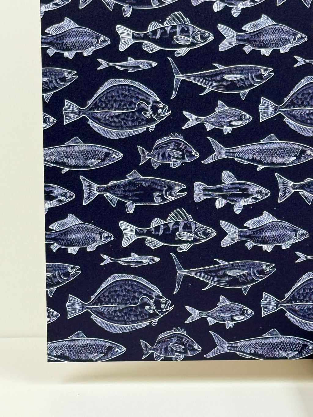PatternPly® Full Coverage Freshwater Catch on Blue sheet showing the pattern