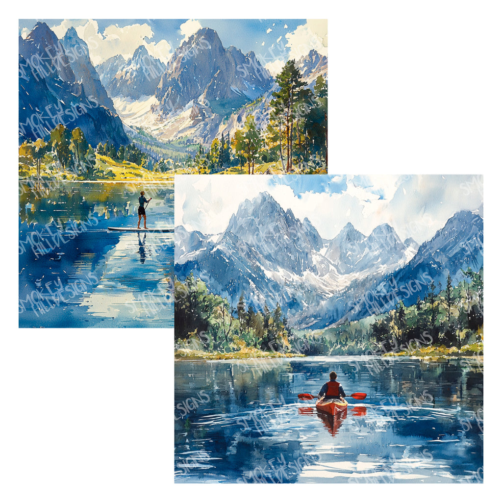 PatternPly® Transparent Kayak and Paddleboard Mountains sheet showing the pattern