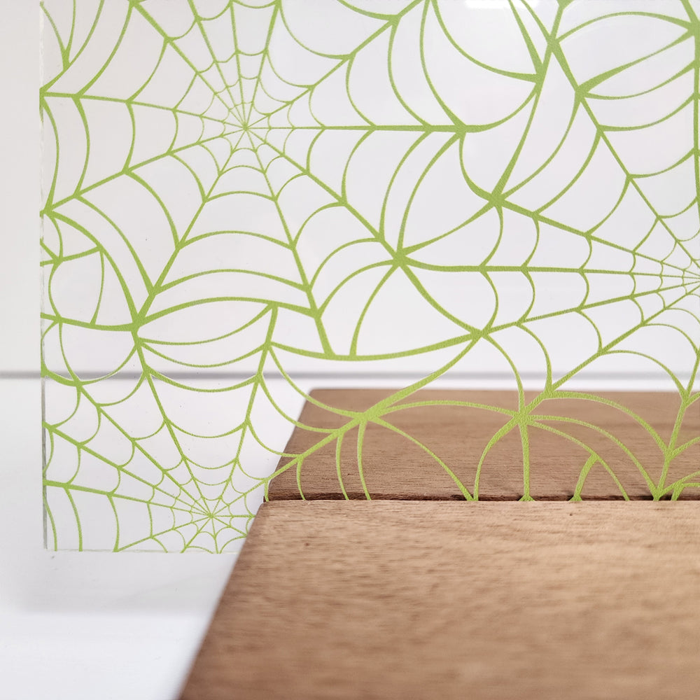 PatternPly® Scattered Green Spiderwebs Large sheet showing the pattern