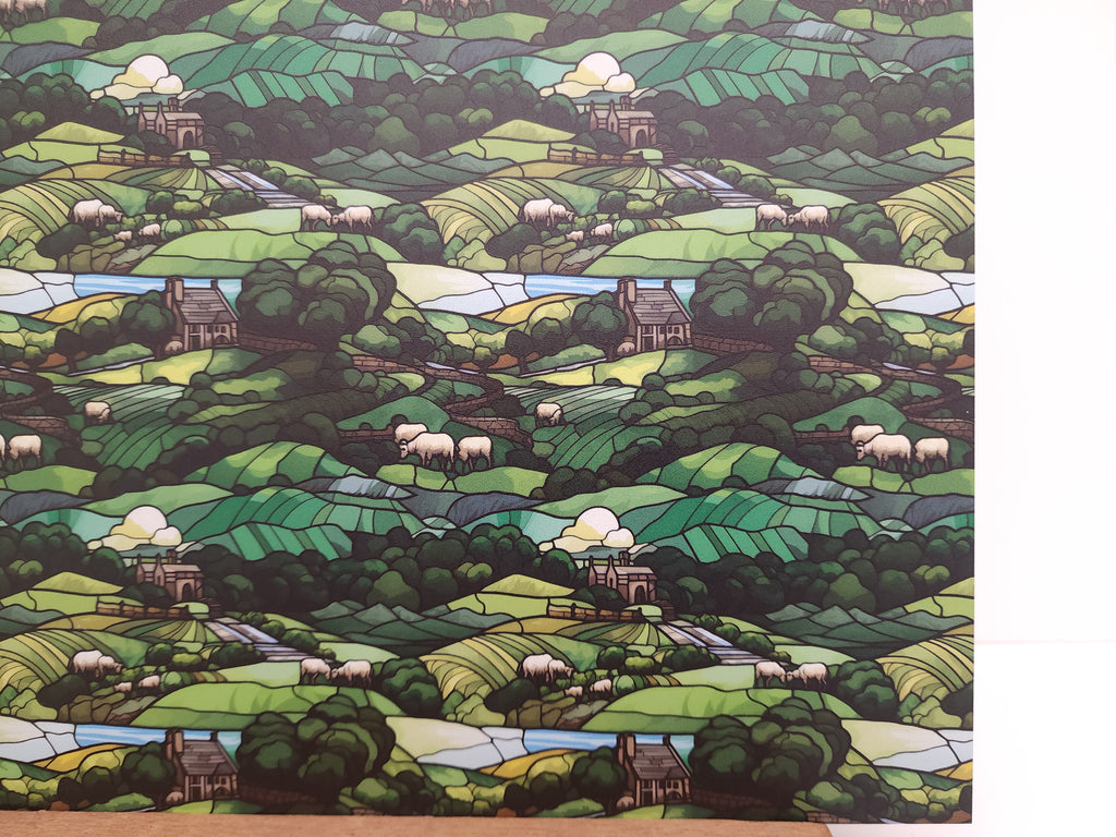 PatternPly® Full Coverage Stained Glass Countryside Large sheet showing the pattern