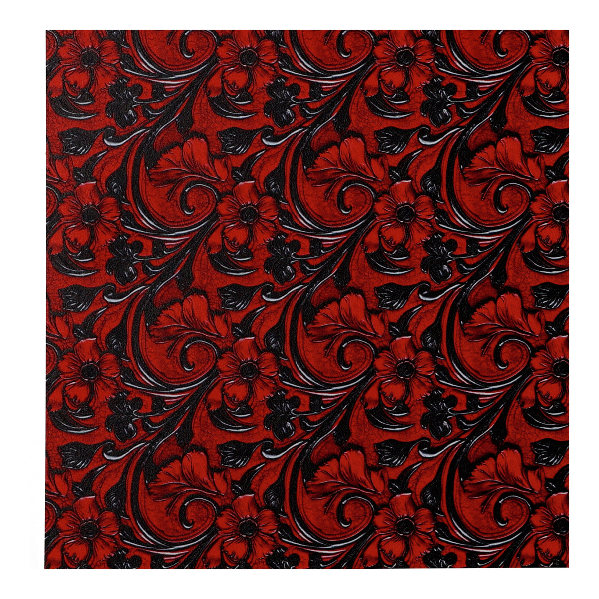 PatternPly® Full Coverage Red and Black Leather Floral sheet showing the pattern