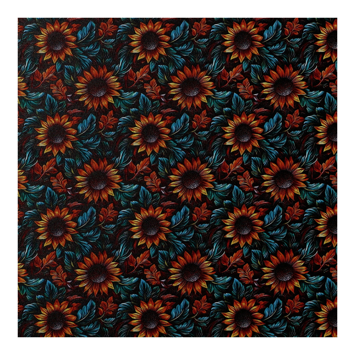 PatternPly® Full Coverage Leather Sunflowers sheet showing the pattern