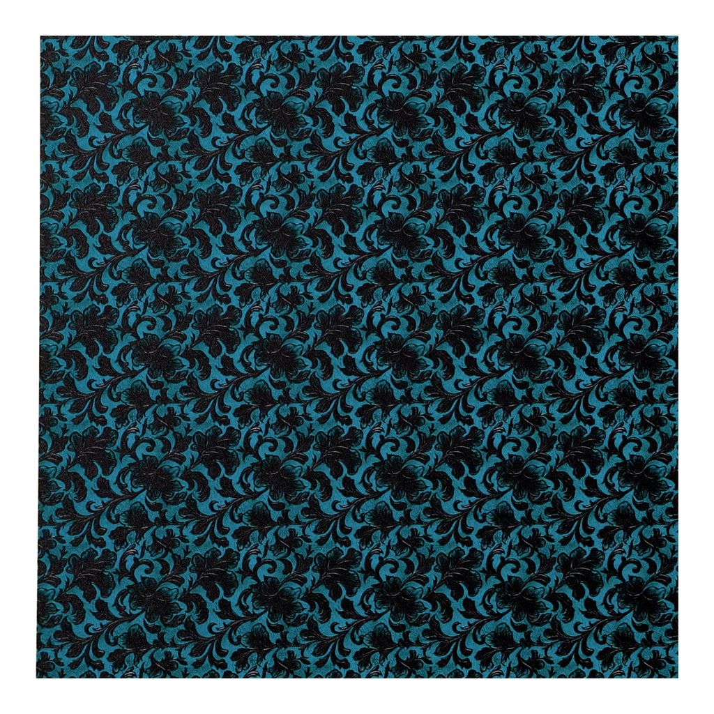 PatternPly® Full Coverage Turquoise and Black Leather Foliage Micro sheet showing the pattern