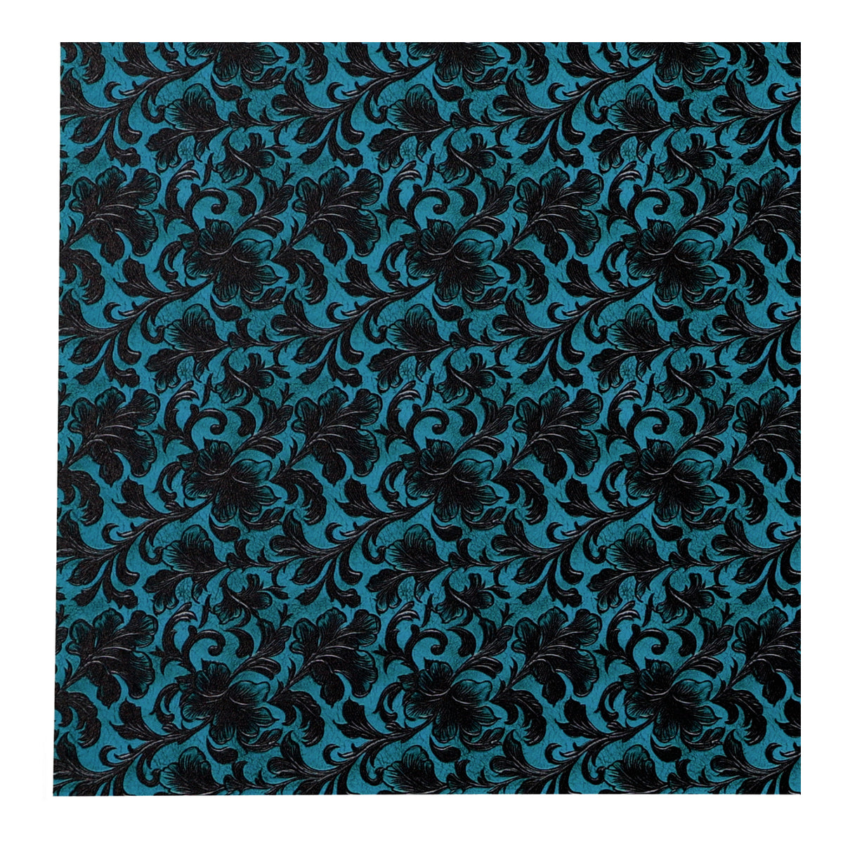 PatternPly® Full Coverage Turquoise and Black Leather Foliage sheet showing the pattern
