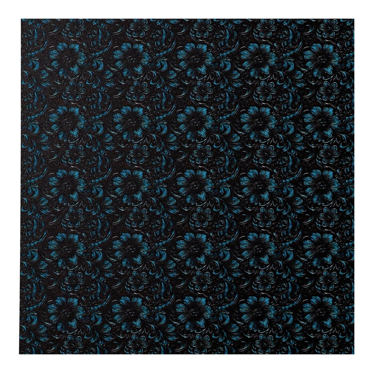 PatternPly® Full Coverage Black Leather Turquoise Accent Floral Micro sheet showing the pattern