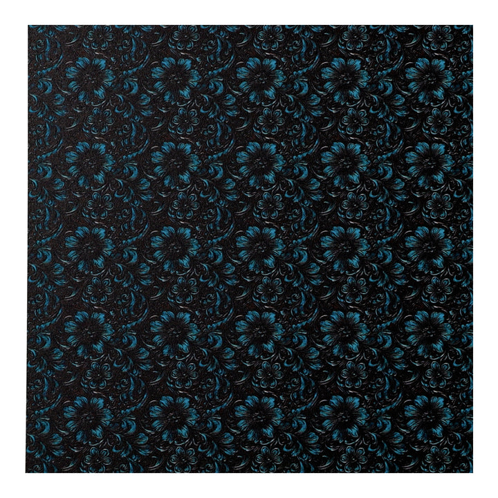 PatternPly® Full Coverage Black Leather Turquoise Accent Floral Micro