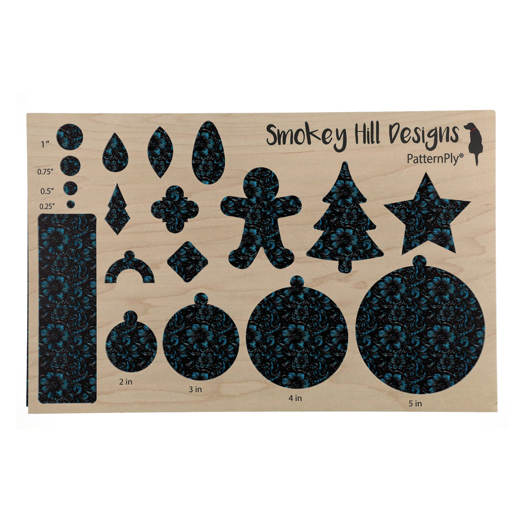 PatternPly® Full Coverage Black Leather Turquoise Accent Floral