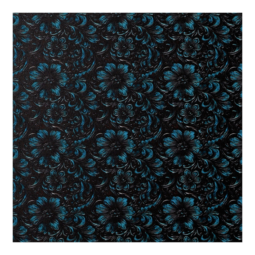 PatternPly® Full Coverage Black Leather Turquoise Accent Floral sheet showing the pattern