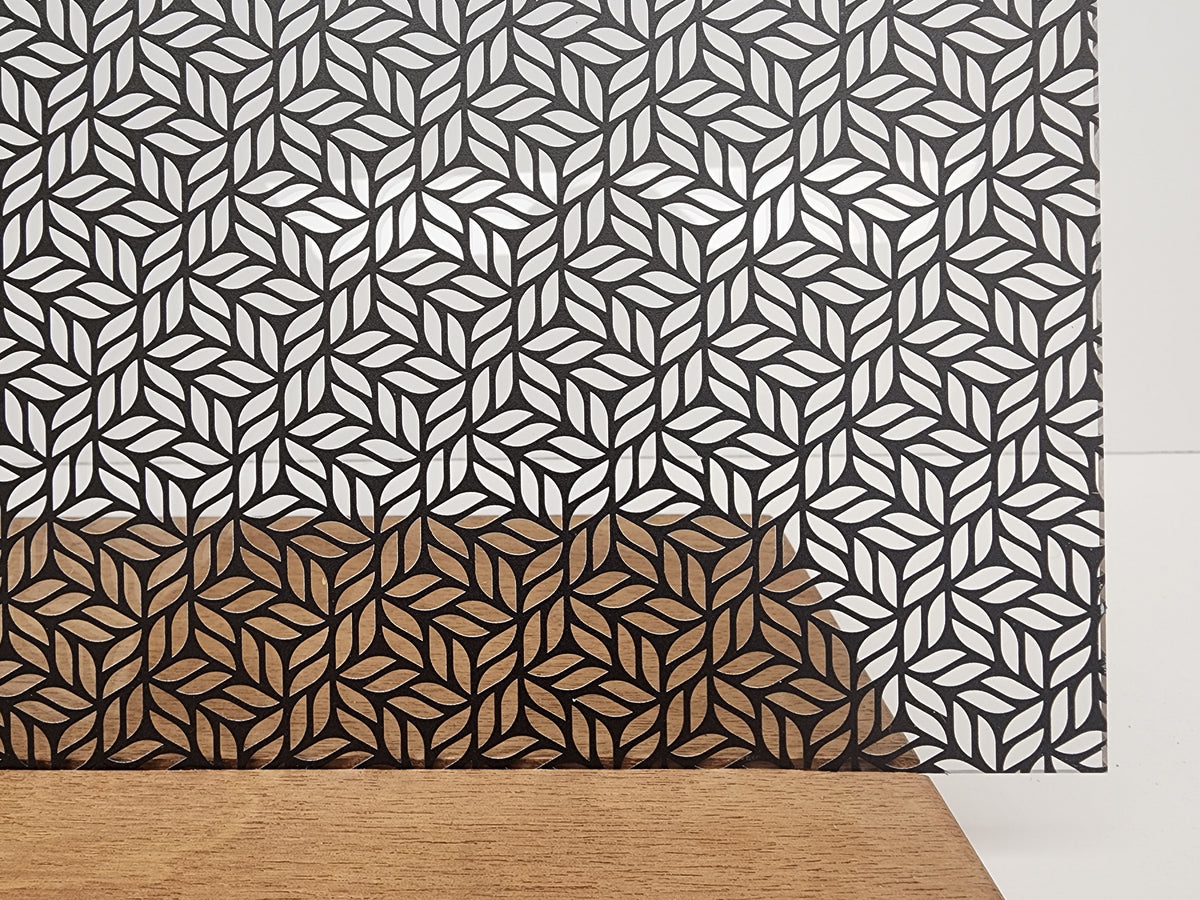 PatternPly® Scattered Leaves BLACK sheet showing the pattern