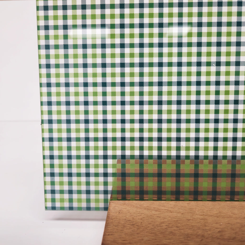 PatternPly® Scattered Leprechaun Plaid sheet showing the pattern