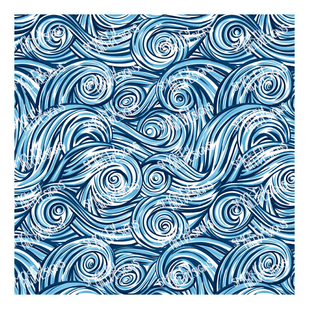 PatternPly® Scattered Light Blue and Dark Blue Swirls sheet showing the pattern