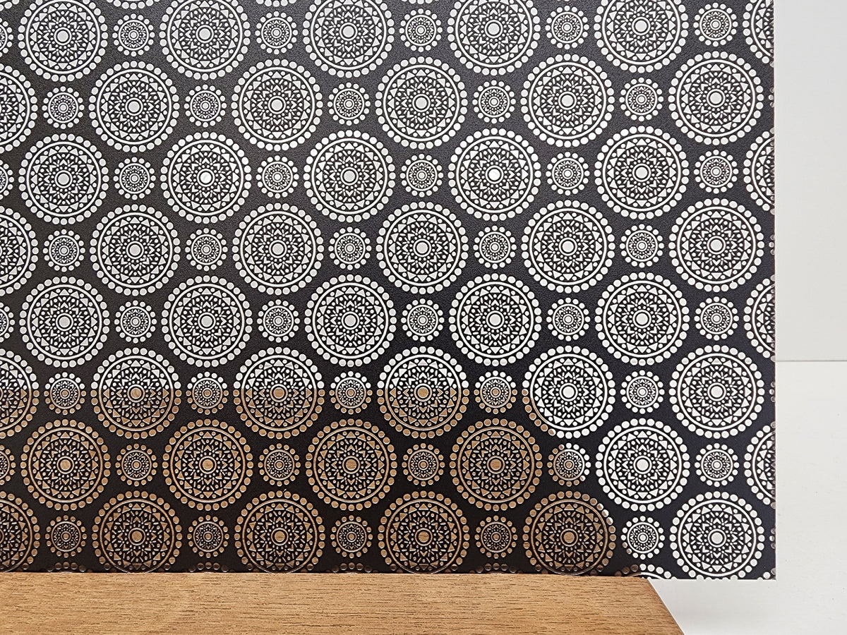 PatternPly® Scattered Mandala BLACK sheet showing the pattern
