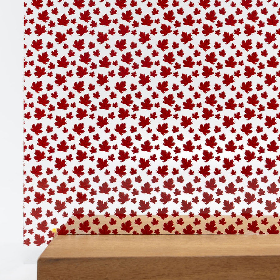 PatternPly® Scattered Realistic Maple Leaves sheet showing the pattern