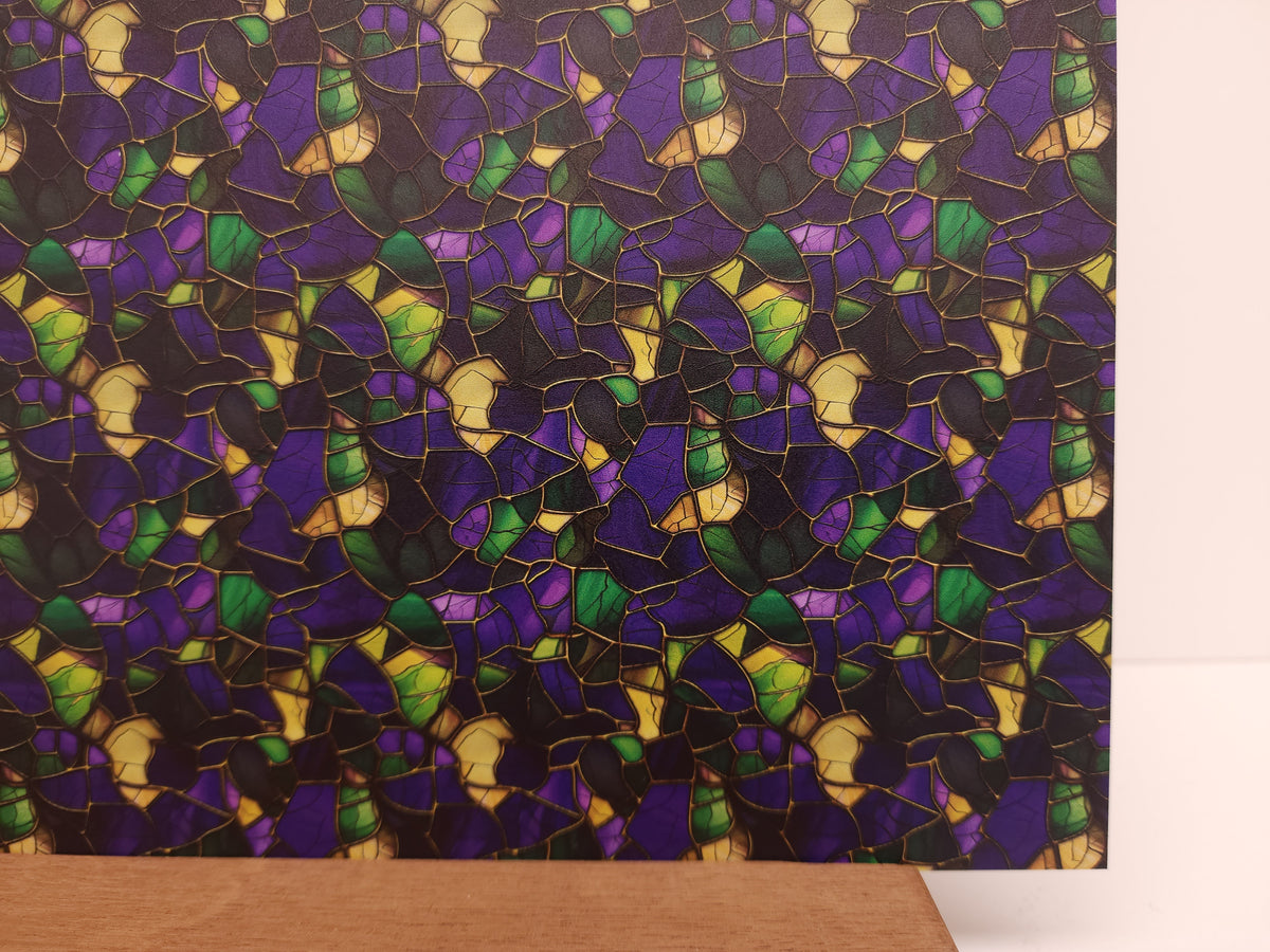 PatternPly® Full Coverage Mardi Gras Stained Glass sheet showing the pattern