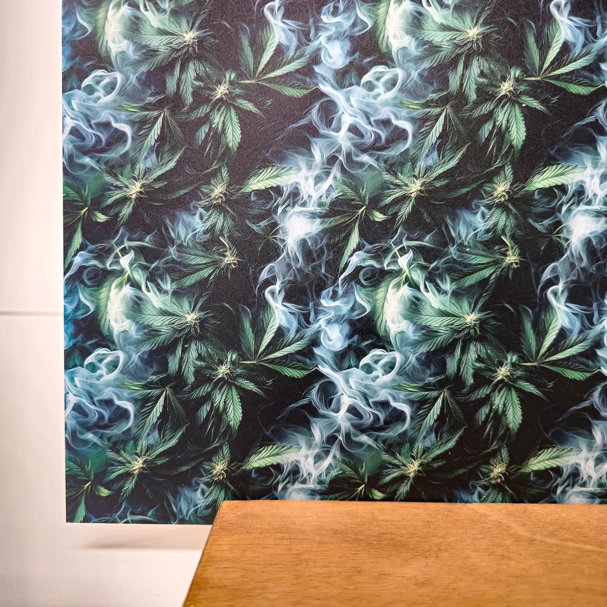 PatternPly® Full Coverage Marijuana Leaves and Smoke sheet showing the pattern