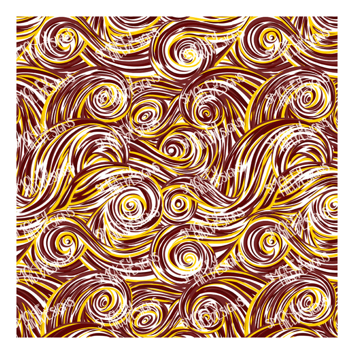 PatternPly® Scattered Maroon and Gold Swirls