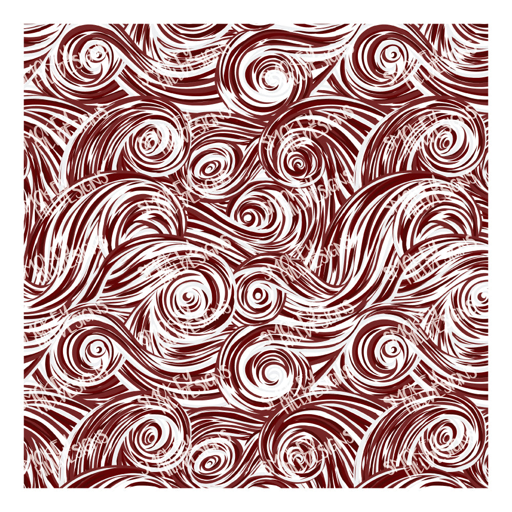 PatternPly® Scattered Maroon and White Swirls sheet showing the pattern