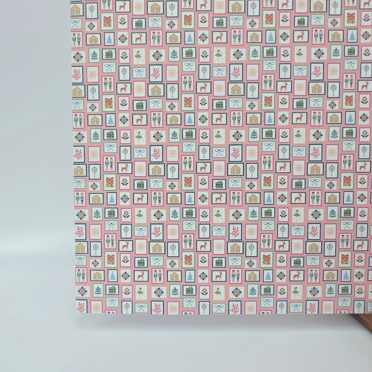 PatternPly® Full Coverage Christmas Stamps on Pink MICRO sheet showing the pattern