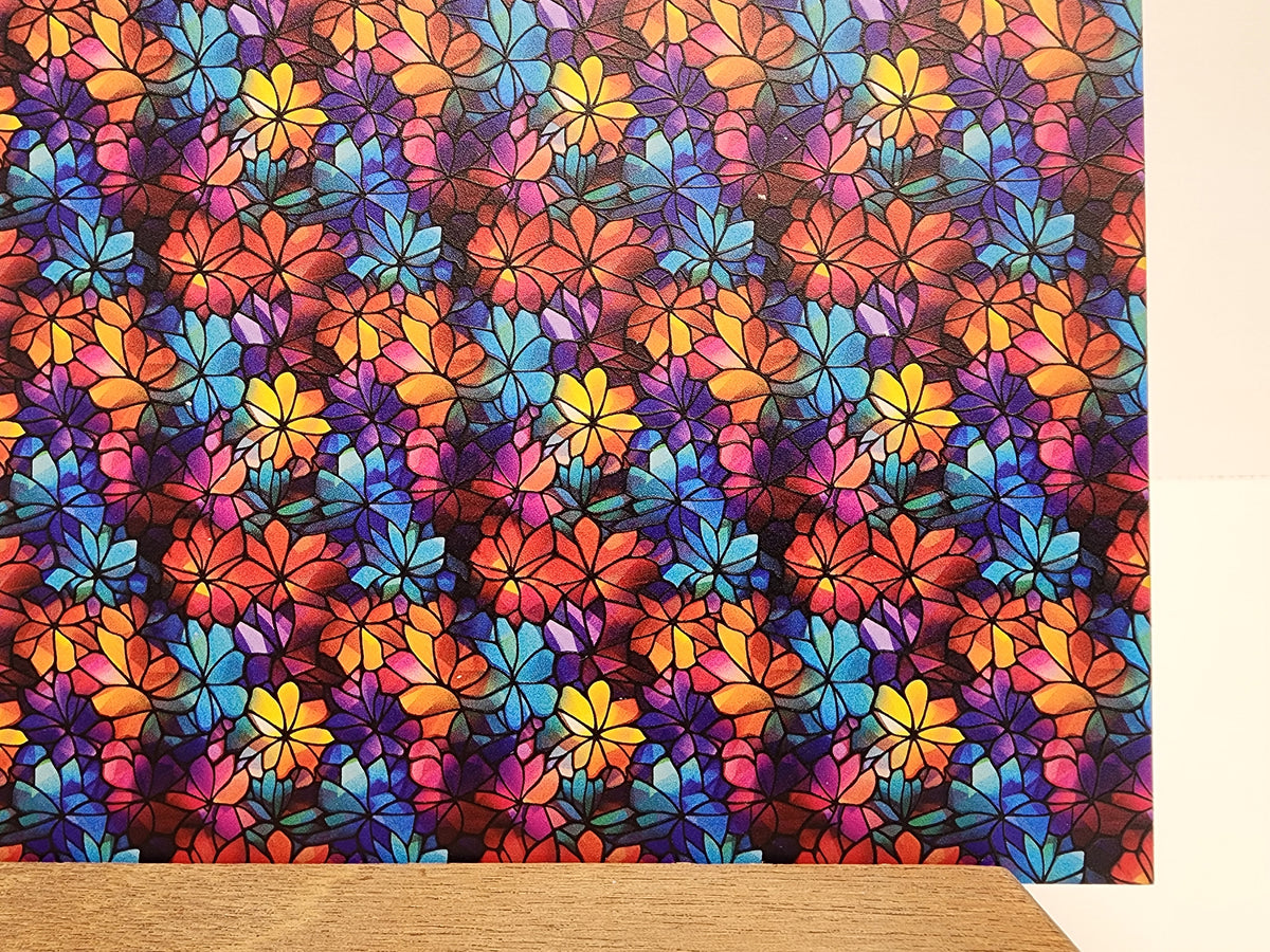 PatternPly® Full Coverage Micro Geometric Floral Stained Glass sheet showing the pattern