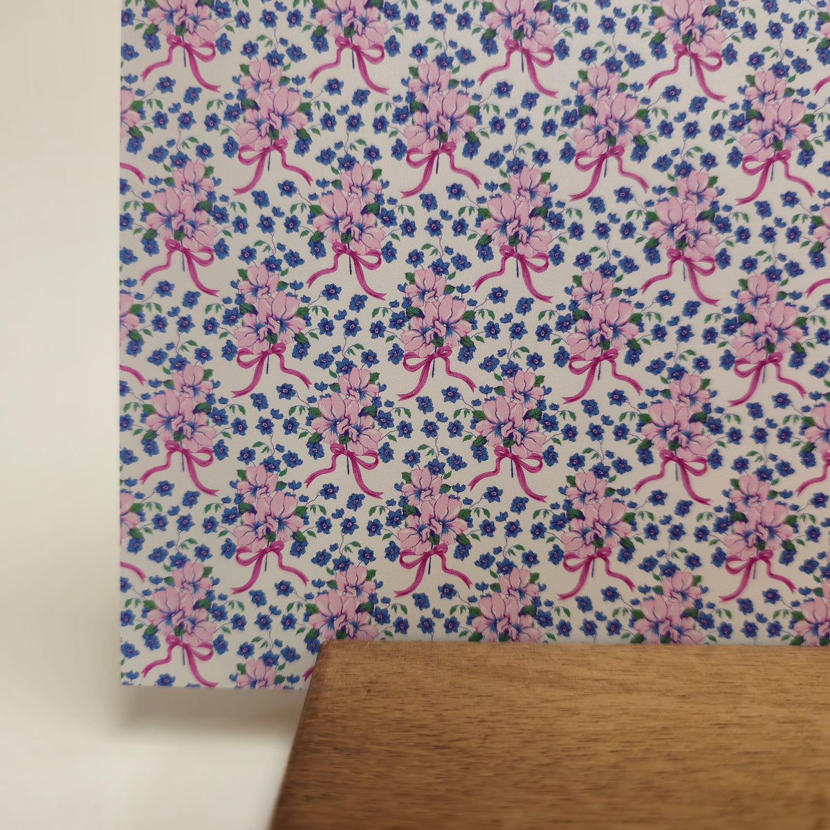 PatternPly® Full Coverage Micro Coquette Floral Bouquet Pink Bows sheet showing the pattern
