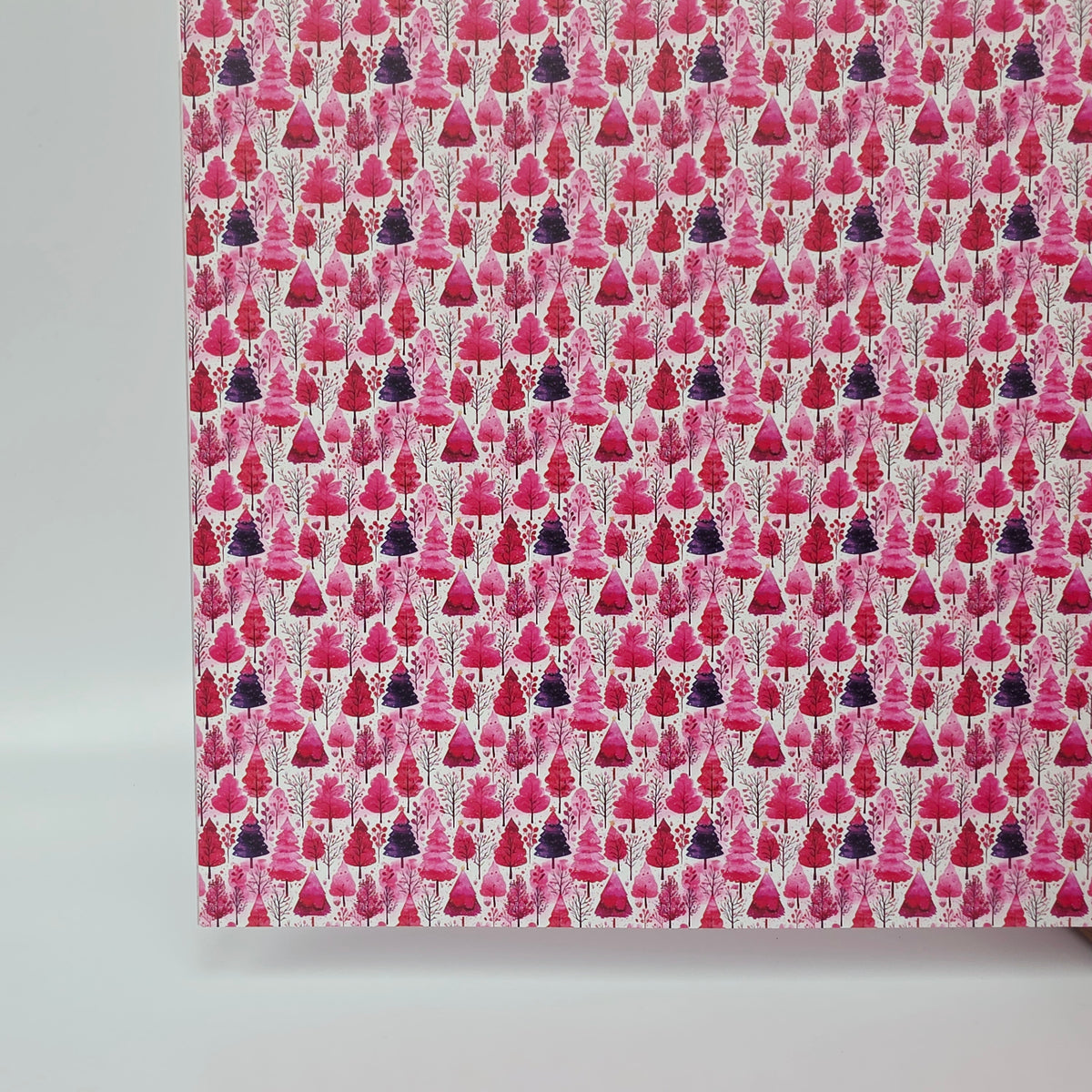 PatternPly® Full Coverage Pink Watercolor Christmas Trees MICRO sheet showing the pattern