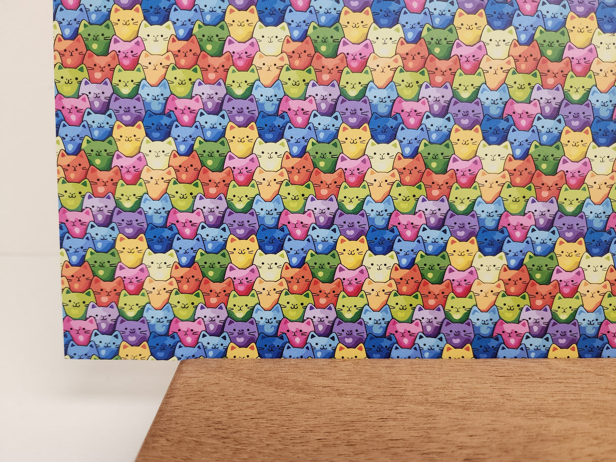 PatternPly® Full Coverage Micro Rainbow Cats sheet showing the pattern