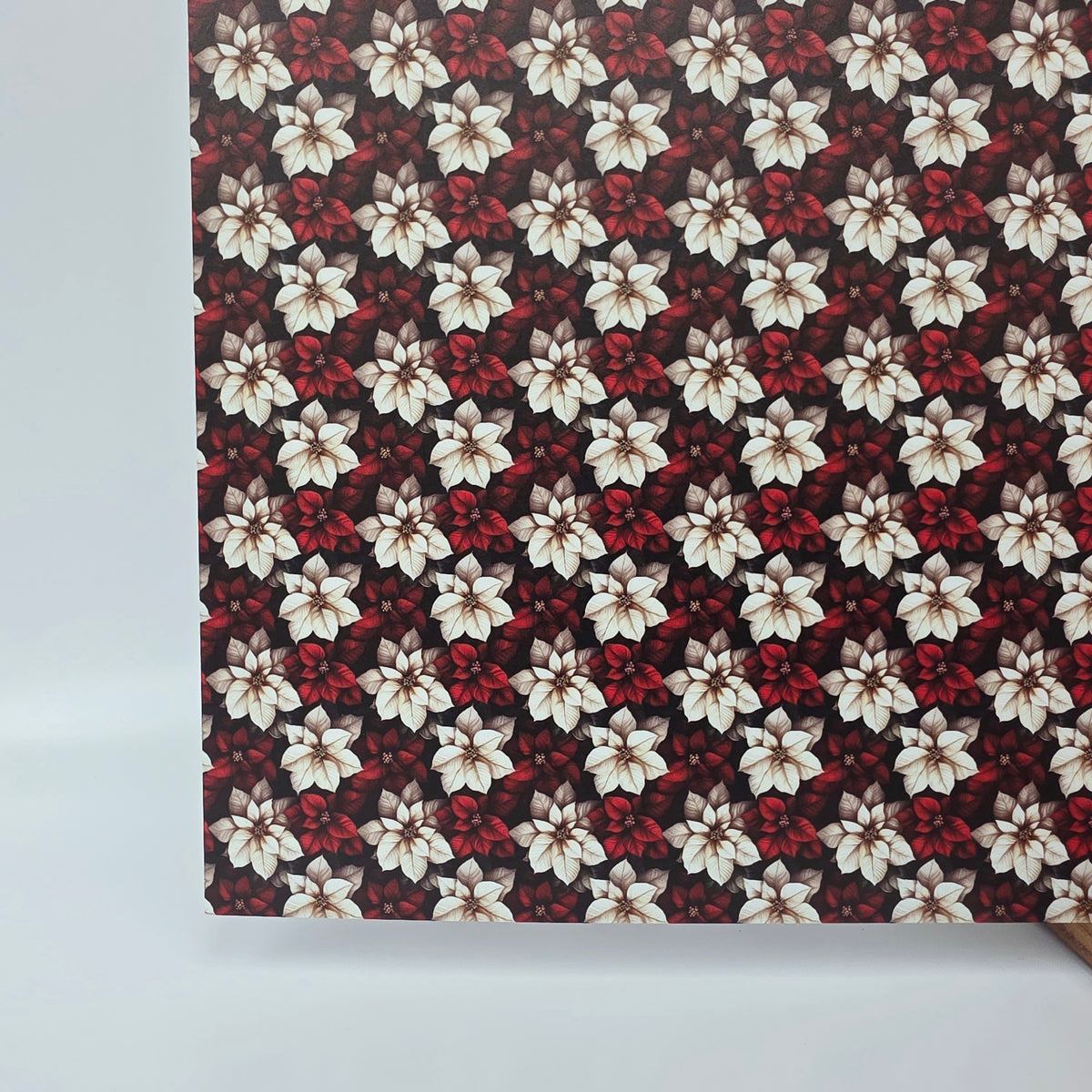 PatternPly® Full Coverage Red and White Poinsettia Micro sheet showing the pattern