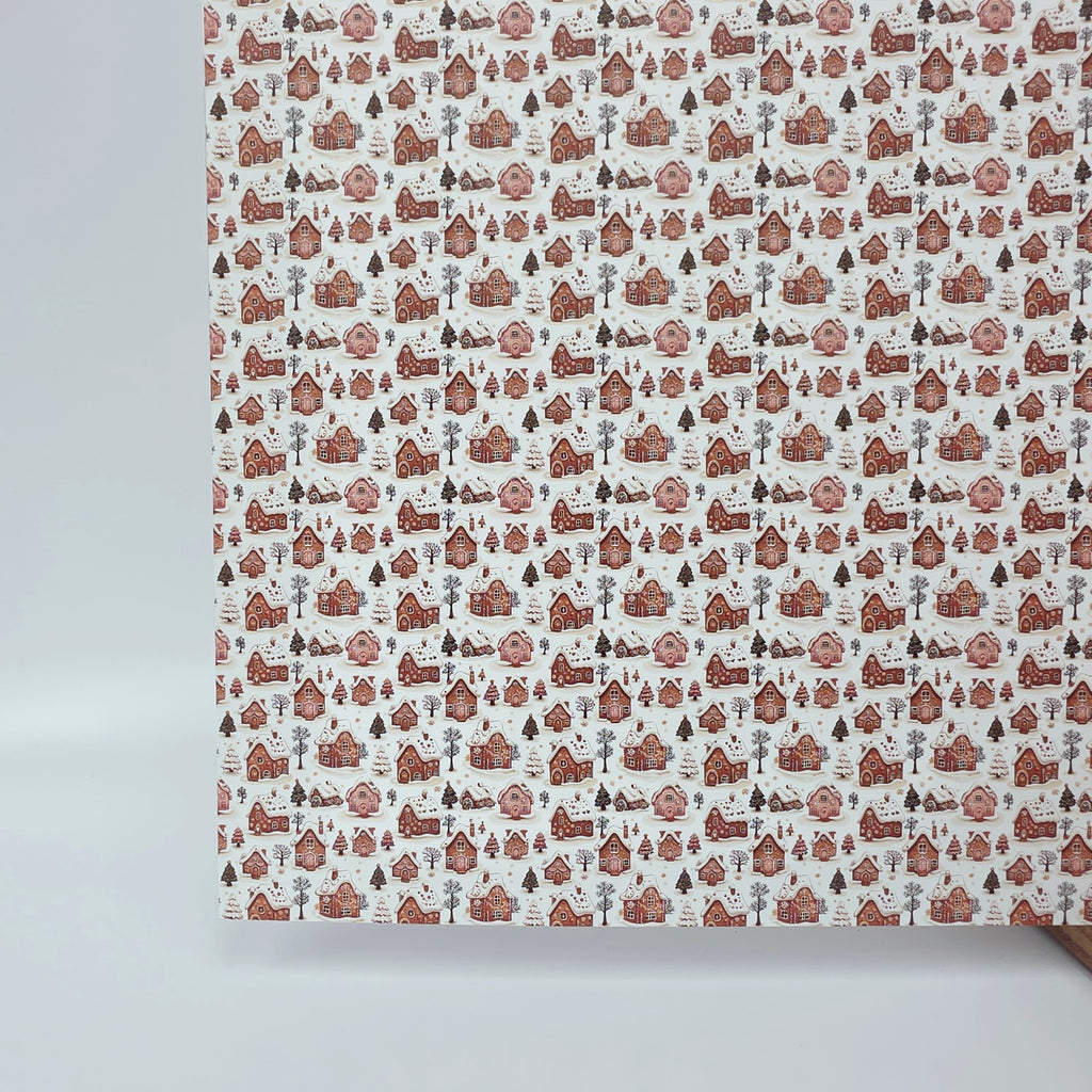 PatternPly® Full Coverage Snowy Gingerbread Village MICRO sheet showing the pattern
