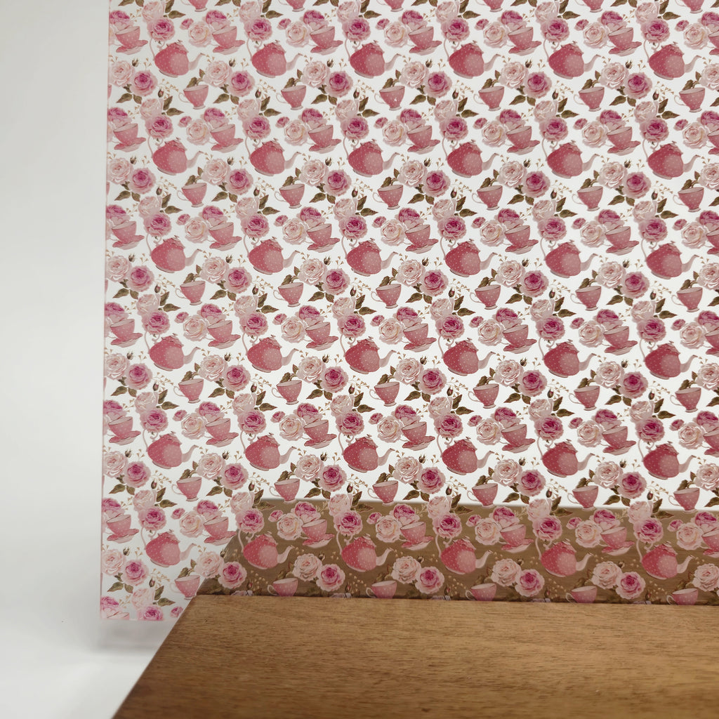 PatternPly® Scattered Micro Teapots and Roses sheet showing the pattern