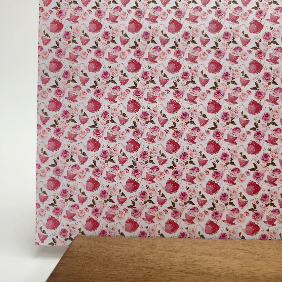 PatternPly® Full Coverage Micro Teapots and Roses sheet showing the pattern