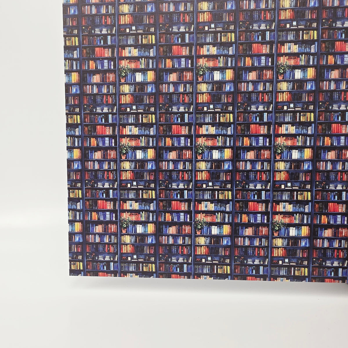 PatternPly® Full Coverage Mini Bookshelves and House Plants sheet showing the pattern