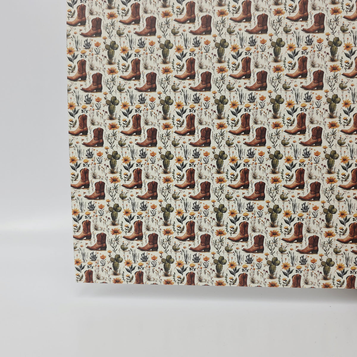 PatternPly® Full Coverage Mini Cowboy Boots Cacti and Yellow Floral sheet showing the pattern